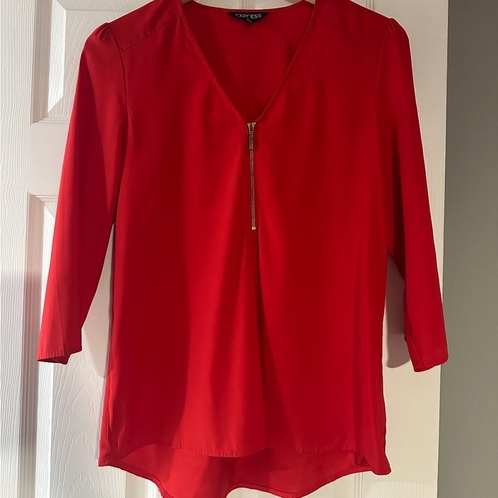 Express Women's Red V-Neck Top
